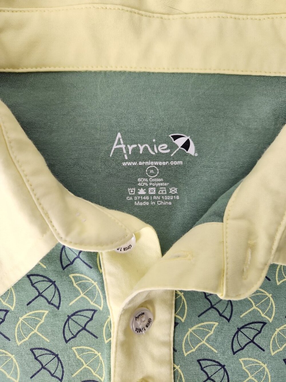 Vintage Arnie Arnold Palmer green umbrella print golf polo shirt men's XL - Picture 6 of 11